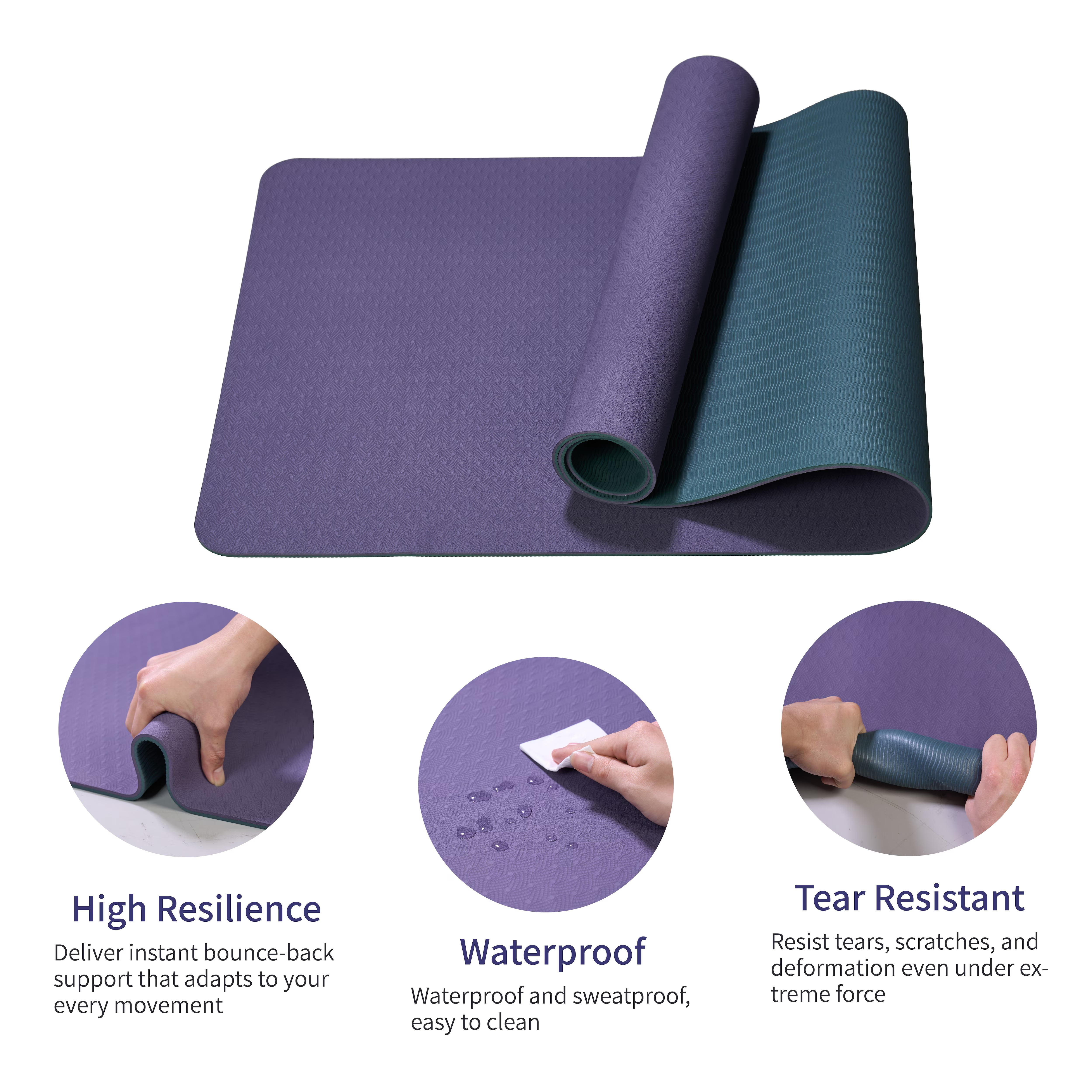 Avobird Yoga Mat, Non-Slip Design, Professional TPE Exericise Mat,72" x 24" 5mm Thick, Multi-Purpose Workout Mat for Women, Pilates Fitness and Floor Exercises(Gray+Purple)