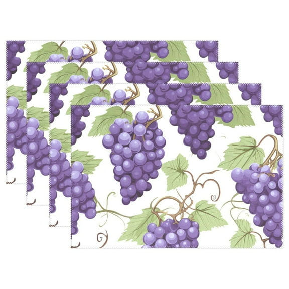 Grapes Fruit 4 PCs Placemats Set Linen Non-Slip Table Mat Rectangular Washable for Dining Kitchen Party 12"x18"