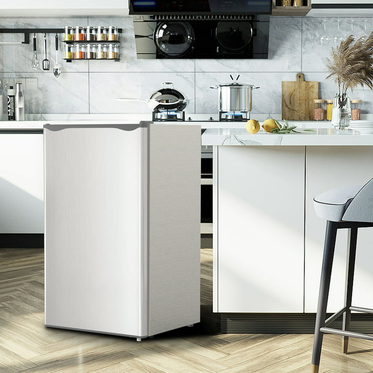 3.2 Cu ft Sliver Mini Fridge Compact Refrigerator with Freezer and Reversible Door 5 Temperature Adjustable for Kitchen