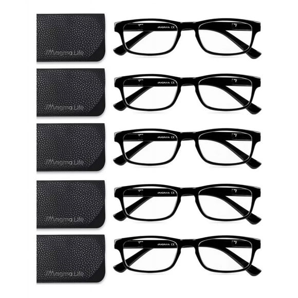 Paquete De 5 Lentes 1 Dioptría Magma Life Para Computadora Y Lectura Con Tecnología Blue Light, Modernos Armazones En Color Negro, Gafas Para Hombre Y Mujer