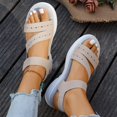 thumbnail image 4 of Wensltd Summer Flat Sandals for Women Wide Width Solid Color Round Toe Open Toe Spring Summer Outdoor Soft Sol Walking Sandals Khaki, 4 of 9