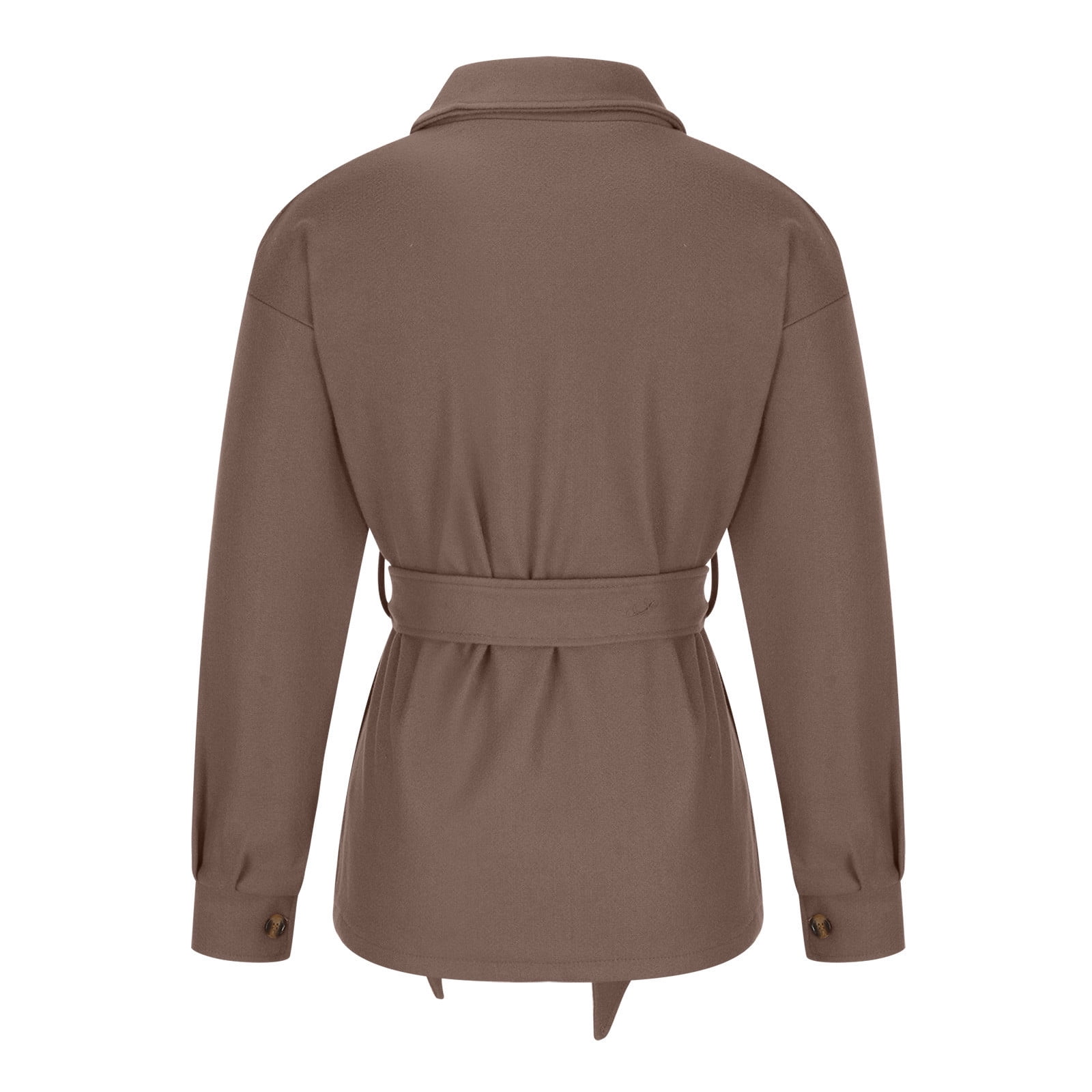 Womens Casual Lapel Belted Shacket Jacket Long Sleeve Button Down