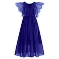 thumbnail image 3 of IBTOM CASTLE Flower Girl Flowy Ruffle Chiffon Trim A-Line Dress for Kid Wedding Junior Bridesmaid Communion Party Pageant Maxi Belted Gown 9-10 Years Royal Blue, 3 of 8