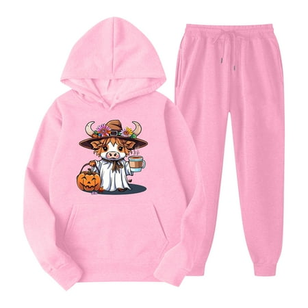 LMKIHUSA Women Sweat Suits 2 Piece Set Two Piece Outfits Sets for Women Cute Graphic Hoodie Sweatshirt and Long Sweatpants Jogger Workout Set Fall Comfortable Tracksuit Sets Pink M