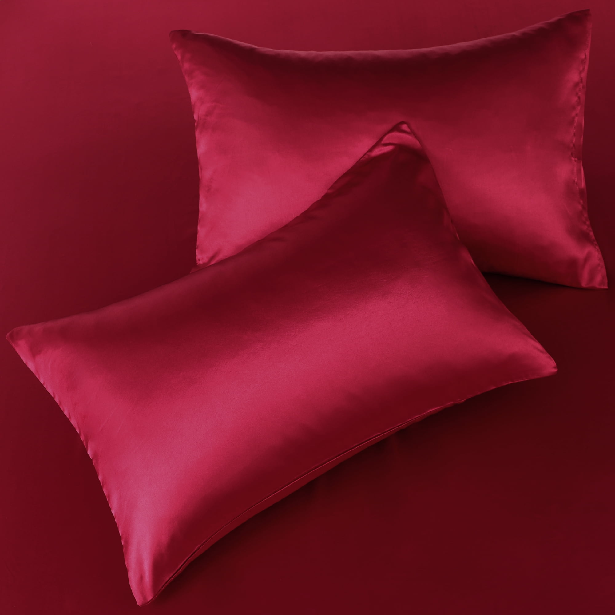 Unique Bargains Satin Sheet Set Luxury Polyester Bed Set 4 Pcs King Burgundy