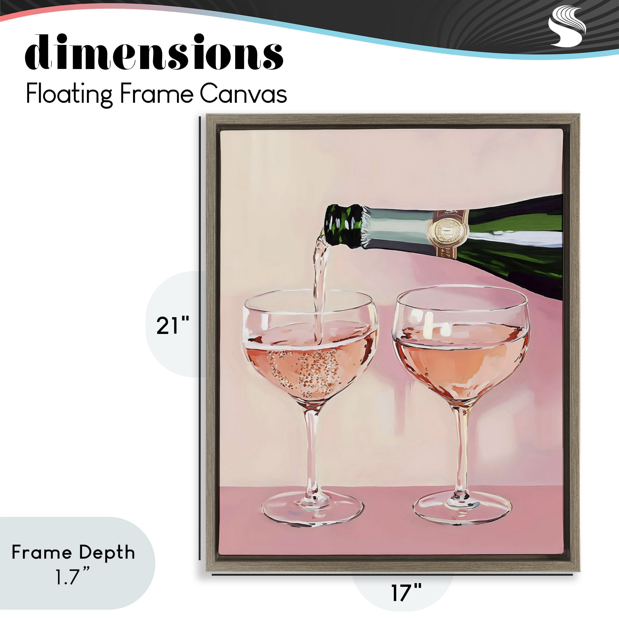 Stupell Industries Pink Champagne Toast for Two Brown Framed Floater Canvas Wall Art, design by The Prints Vibe