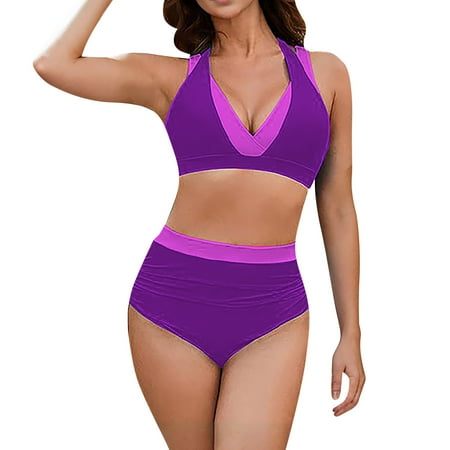 Divhosrg High Waisted Swimsuits for Women Plus Size  Bikini Sets for Women Cheeky  Bathing Suits for Women  Womens Swimsuits Tankini Sets 2 Piece  Purple Swimsuits for Women Tummy Control L
