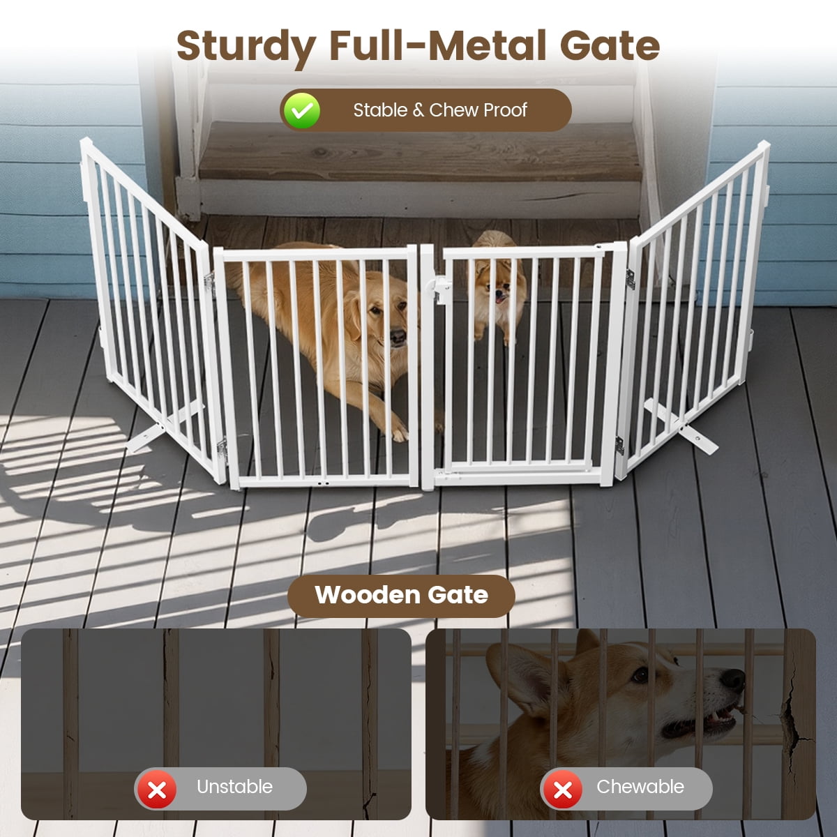 Pet Gate,Domipet Foldable Dog Fence Indoor, 32''Height Dog Gate for Fireplace,Kitchen,White