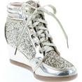 thumbnail image 7 of Forever Link Women's Casual & Dress Glitter High Top Lace Up Wedge Sneakers, Gold, 7, 7 of 7