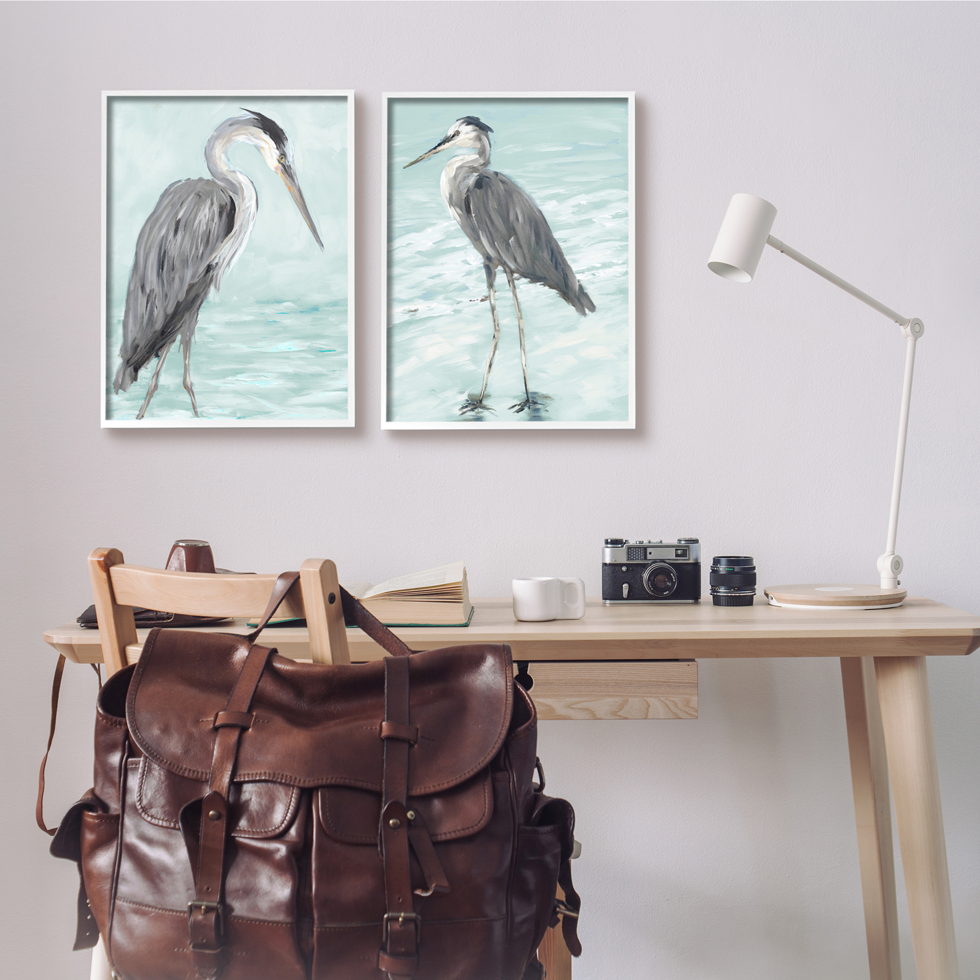 Stupell Indtries Heron Birds Standing Shallow Beach Water Coastal Waves,16 x 20,Design by Julie DeRice