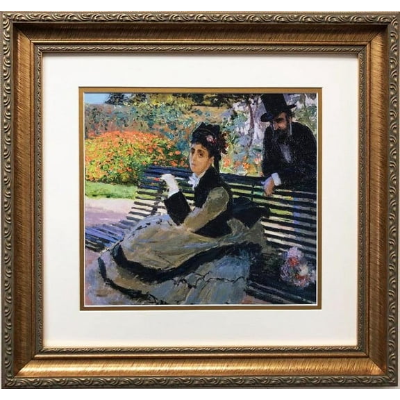 Claude Monet "Camille Monet on a Garden Bench" FRAMED ART Generic