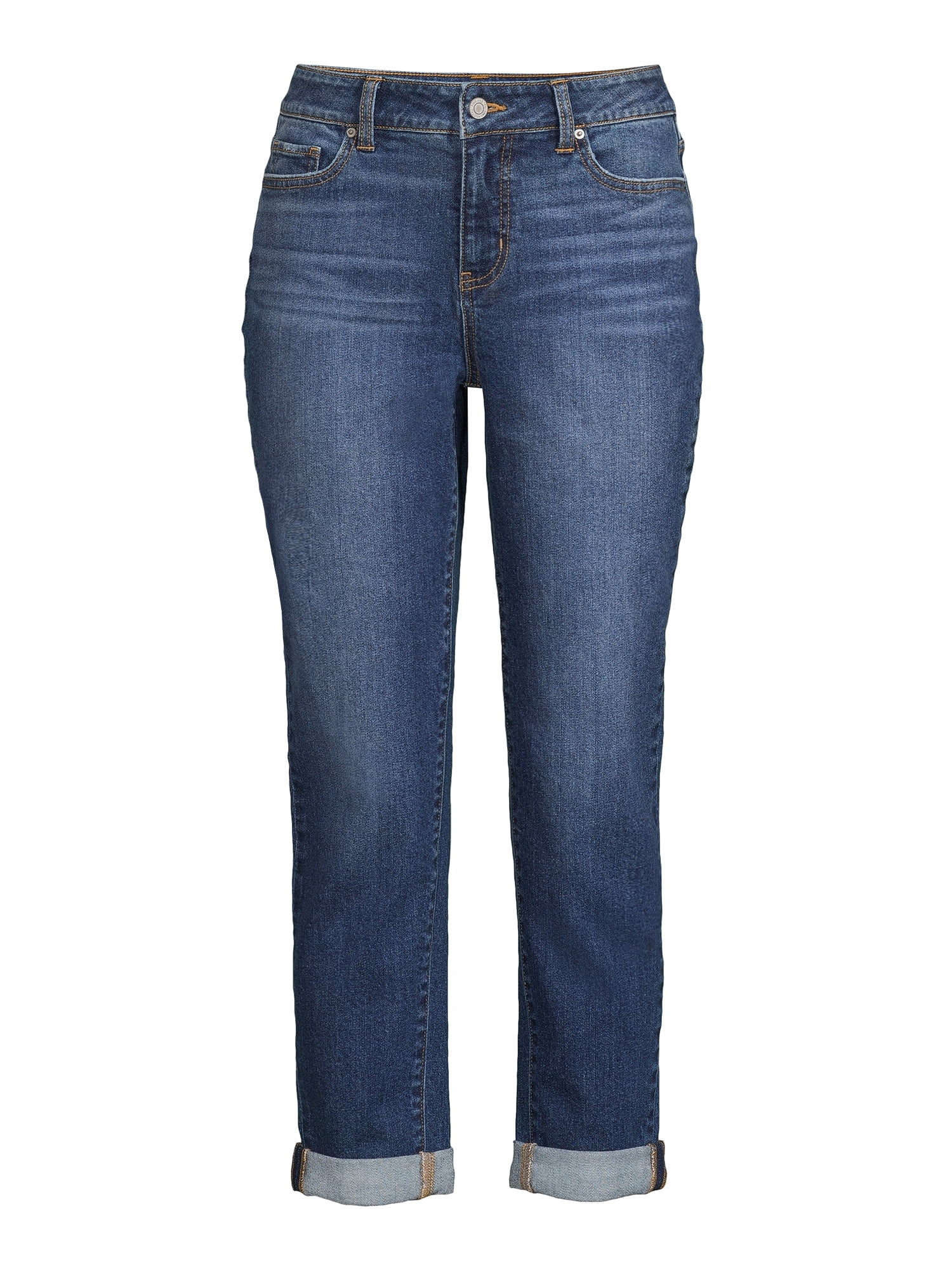Time and Tru Women's High Rise Boyfriend Cuffed Crop Jeans, 26" Inseam , Sizes 2-20