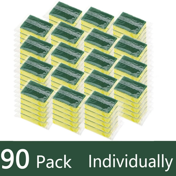 Armscye 90 Packs Dish Sponges Bulk, Individually Scrub Sponges, Uncompressed Wrapped Sponges, Non Scratch Dishes Scouring Pad for Kitchen Household Cleaning Dishes