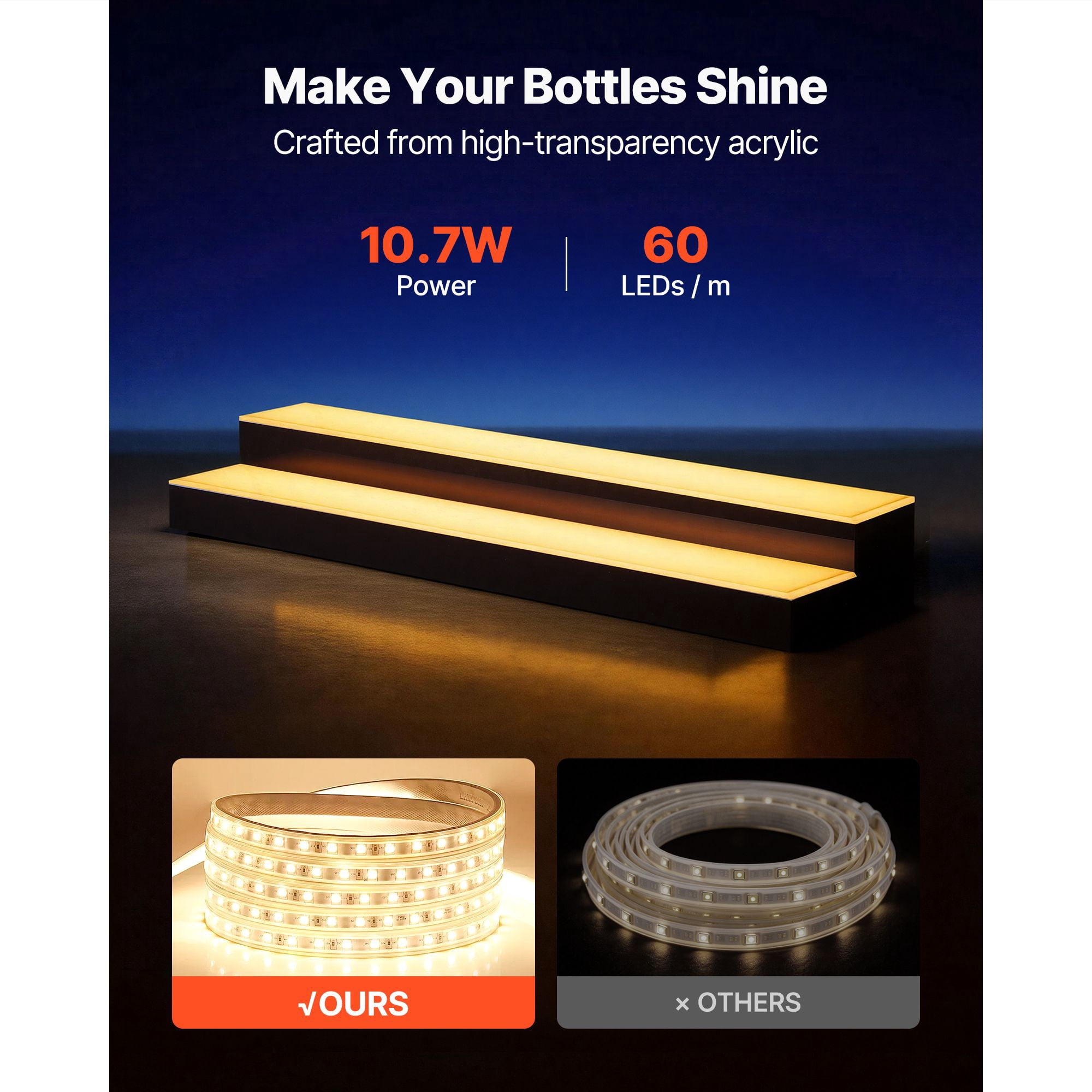 LED Lighted Liquor Bottle Display 2 Tiers 30 Inch, 60 LEDs/m, App & Remote Control, 9 Static Colors, for 14-20 Bottles Home Bar