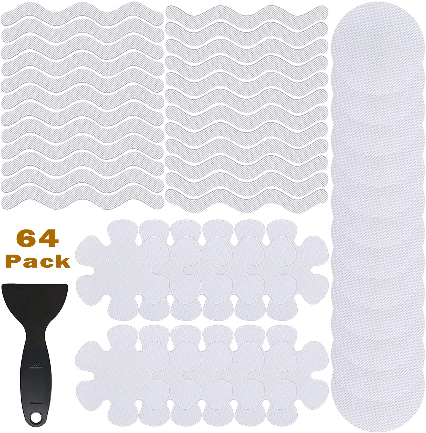 MAINYU 64 PCS Anti Slip Shower Stickers Set, NonSlip Safety Bathtub Strips, PEVA NonSlip