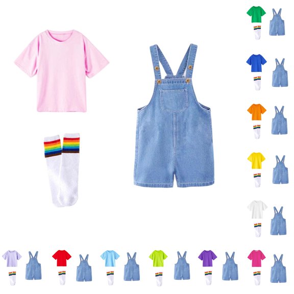 Girls Denim Overalls With Solid Color Top Toddler Kids Romper Jumpsuit For Graduation Performance Party Girls Casual Outfit Sets
