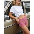 thumbnail image 3 of LMLYSoH Women's Fold Over Shorts Casual Slim Fit Stylish Striped Elastic Mid Rise Shorts, 3 of 8