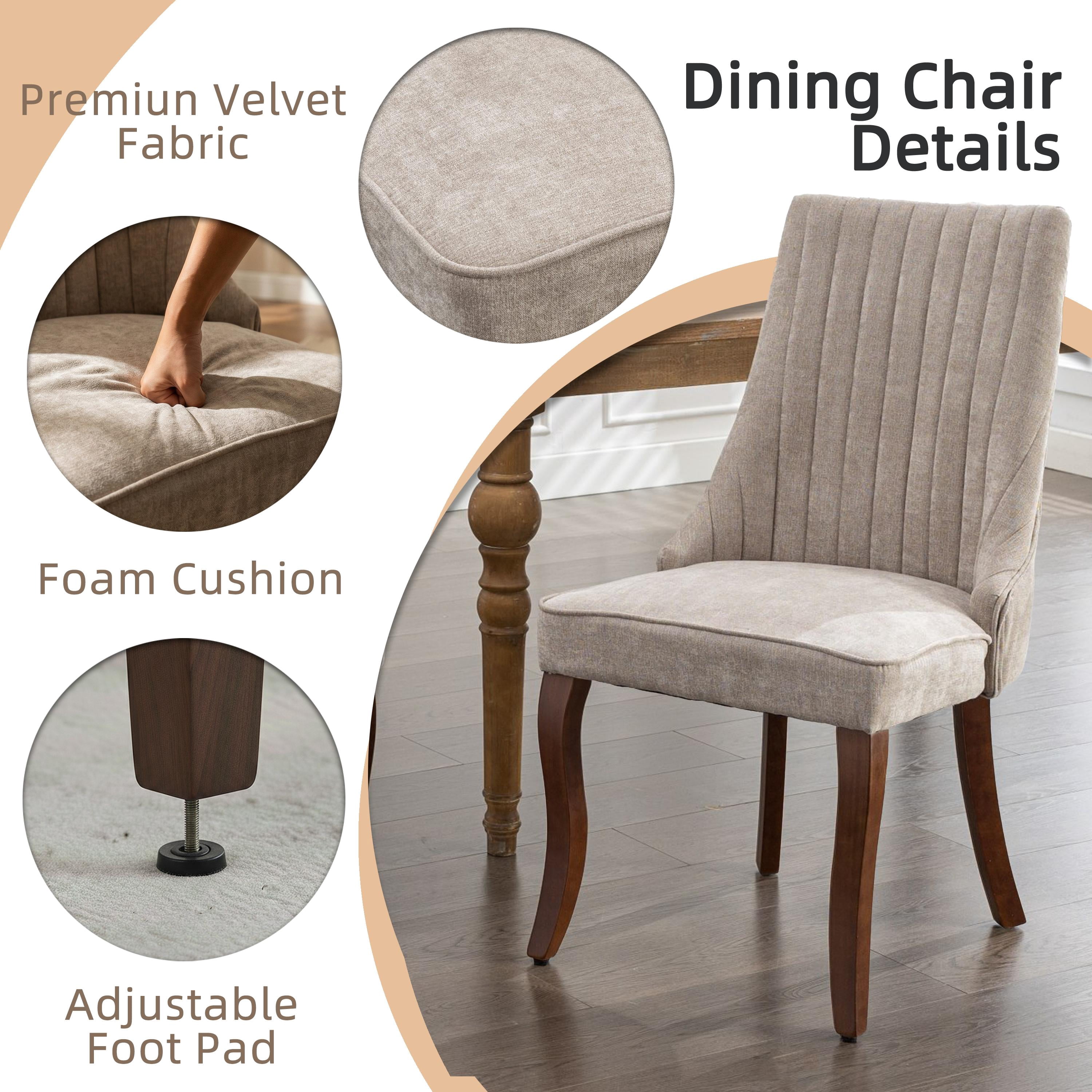 Dining Chairs Set of 4, PAPROOS Velvet Upholstered Dining Chairs, Farmhouse Accent Chair Side Chair with High Backrest and Solid Wood Legs, Kitchen Chair for Dining Kitchen Living Room, Beige