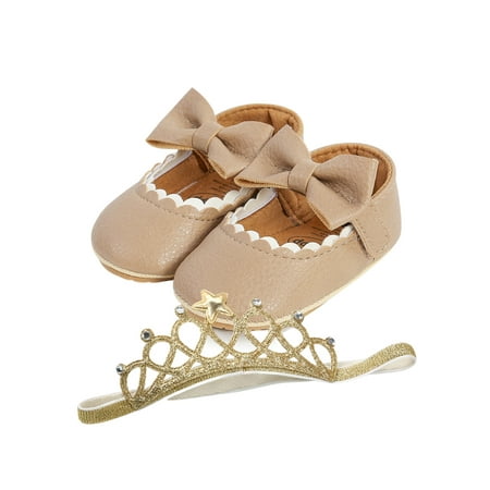 

Eyicmarn Baby Girl s Shoes Bowknot PU Leather Soft Sole Infant Shoes with/without Headwear for Party Photography