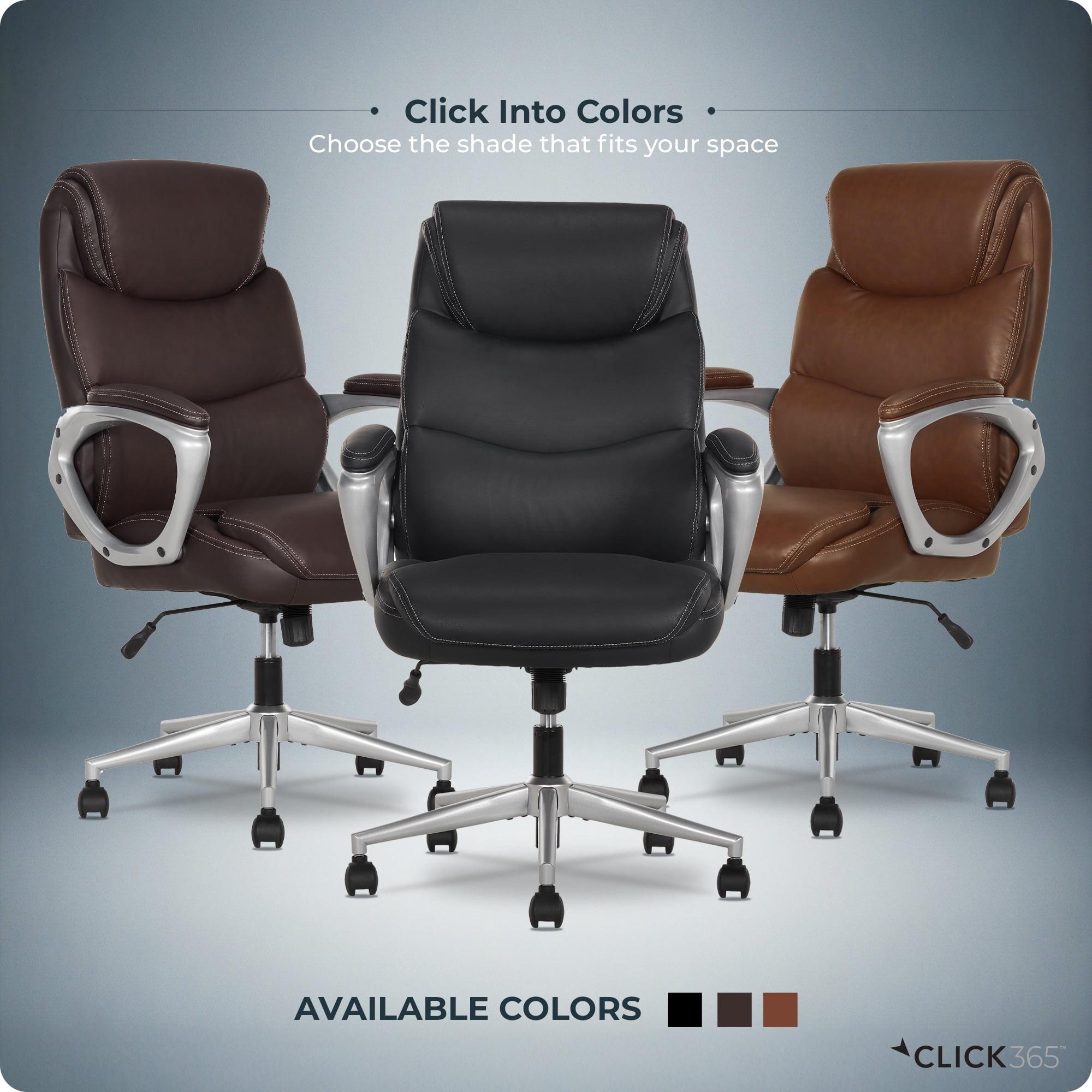 Click365 Classic Comfort Mid-Back Manager Office Chair, PU Leather Desk Chair with Padded Arms, Adjustable Height & Tilt, 275 lb Capacity, Black