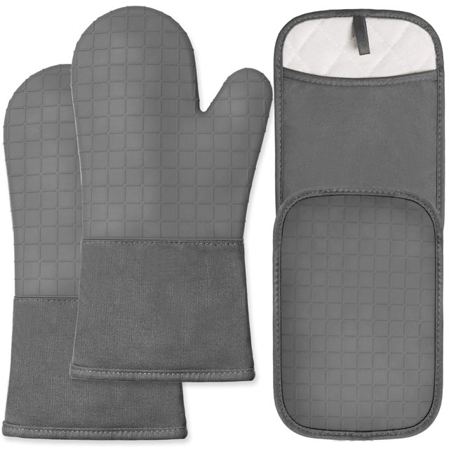 Homwe Manoplas De Silicona Para Horno Y Soportes Para Ollas Para Cocina Y Horneado, Juego De 4 Manoplas De Cocina Resistentes Al Calor Con Agarre Texturizado Antideslizante