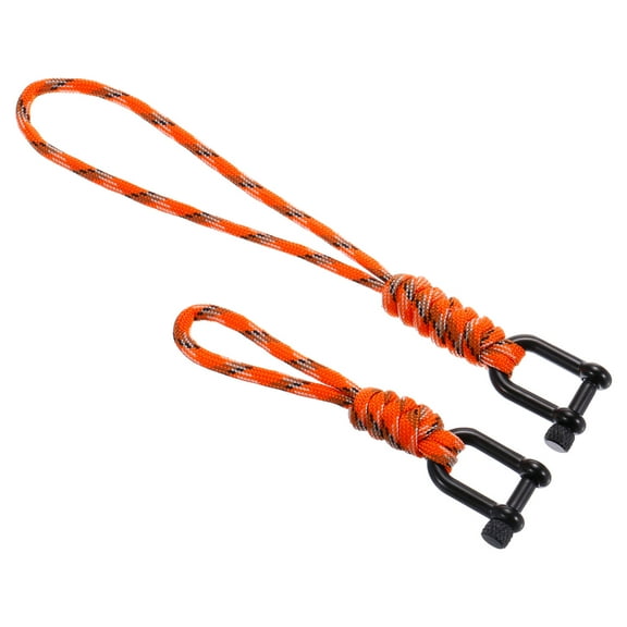 Wrist Lanyard with D Ring Screw in Shackle Badge Cord Keychain U Shape Metal Clasp, Camouflage Orange 2 Pack