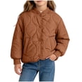 thumbnail image 2 of Spazoro Girls Quilted Bomber Jacket with Side Pockets, Long Sleeve Snap Button Stand Collar Warm Casual Padded Outerwear Coat Brown Size 9-10, 2 of 7
