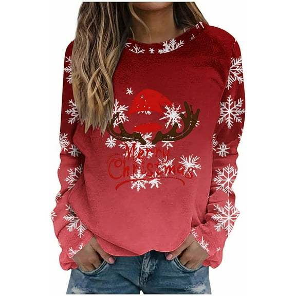 Christmas Sweatshirts for Women Plus Size Long Sleeves Color Tunic Tops Crewneck Hoodless Tunic Tops Casual Sweatshirt