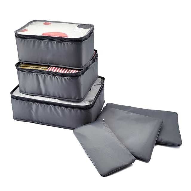 Conjunto de 6 cubos de embalaje con diseño de cremallera para equipaje en gris