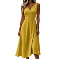 thumbnail image 2 of ClodeEU Women's V Neck Sleeveless Wide Strap Midi Dress,Elegant Tunic Swing Dress Yellow,Women's Plus M, 2 of 6