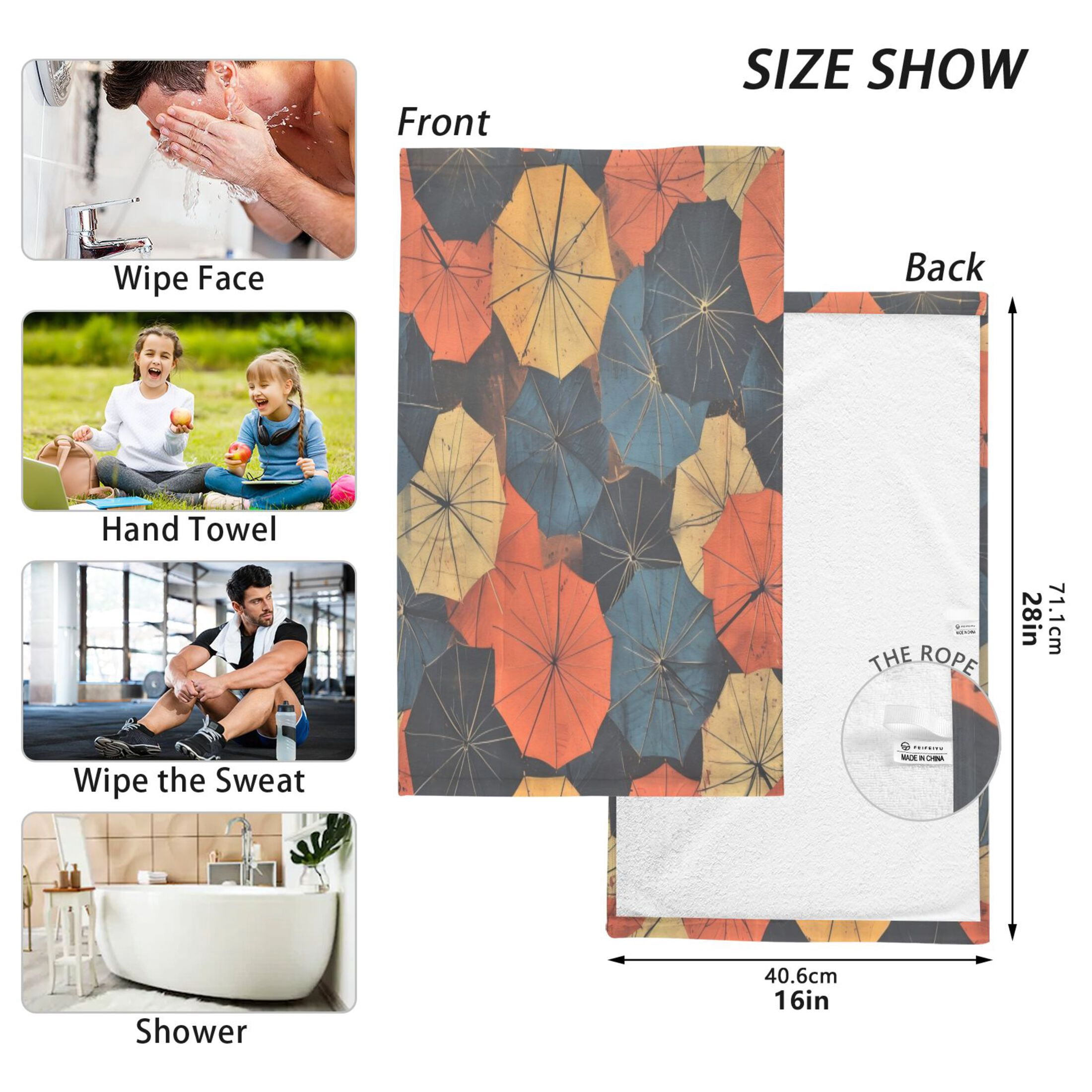 Cotton Towel Two-Piece 16x28 Inch One Sizex2 Face Towel Set Towel Set Cotton Hand Bath Towel Bathroom Beach Multicolor Umbrella