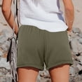 thumbnail image 5 of Cotton Bermuda Shorts for Women Plus Size High-Waisted Relaxed Fit Elastic Waist Drawstring Summer Beach Solid Color Shorts with Pockets Army Green L, 5 of 5