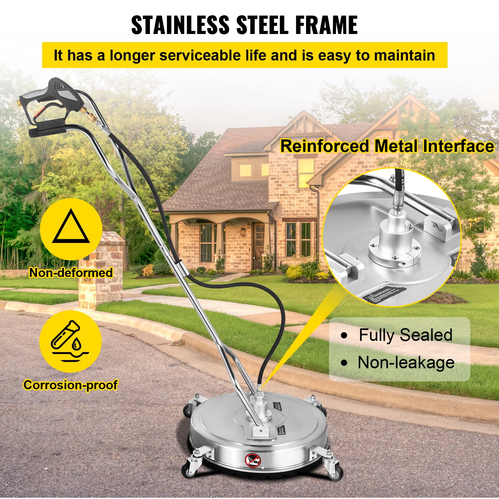 BENTISM 2 Nozzles 20" Pressure Washer Surface Cleaner , Max. 4000 PSI Pressure, for Cleaning Driveways, Stainless Steel Frame w/ Rotating Dual Handle, Wheels, Fit for 3/8" Quick Connector