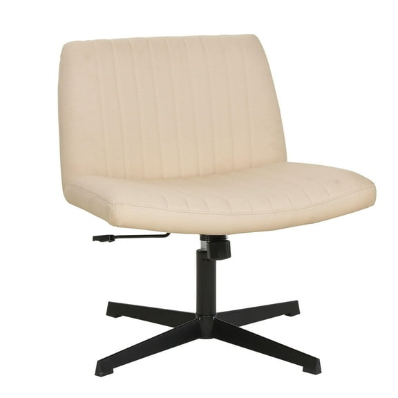 FDW Cross-Leg Home Office Chair - Armless Adjustable w/Wide Seat & U-Back,Beige