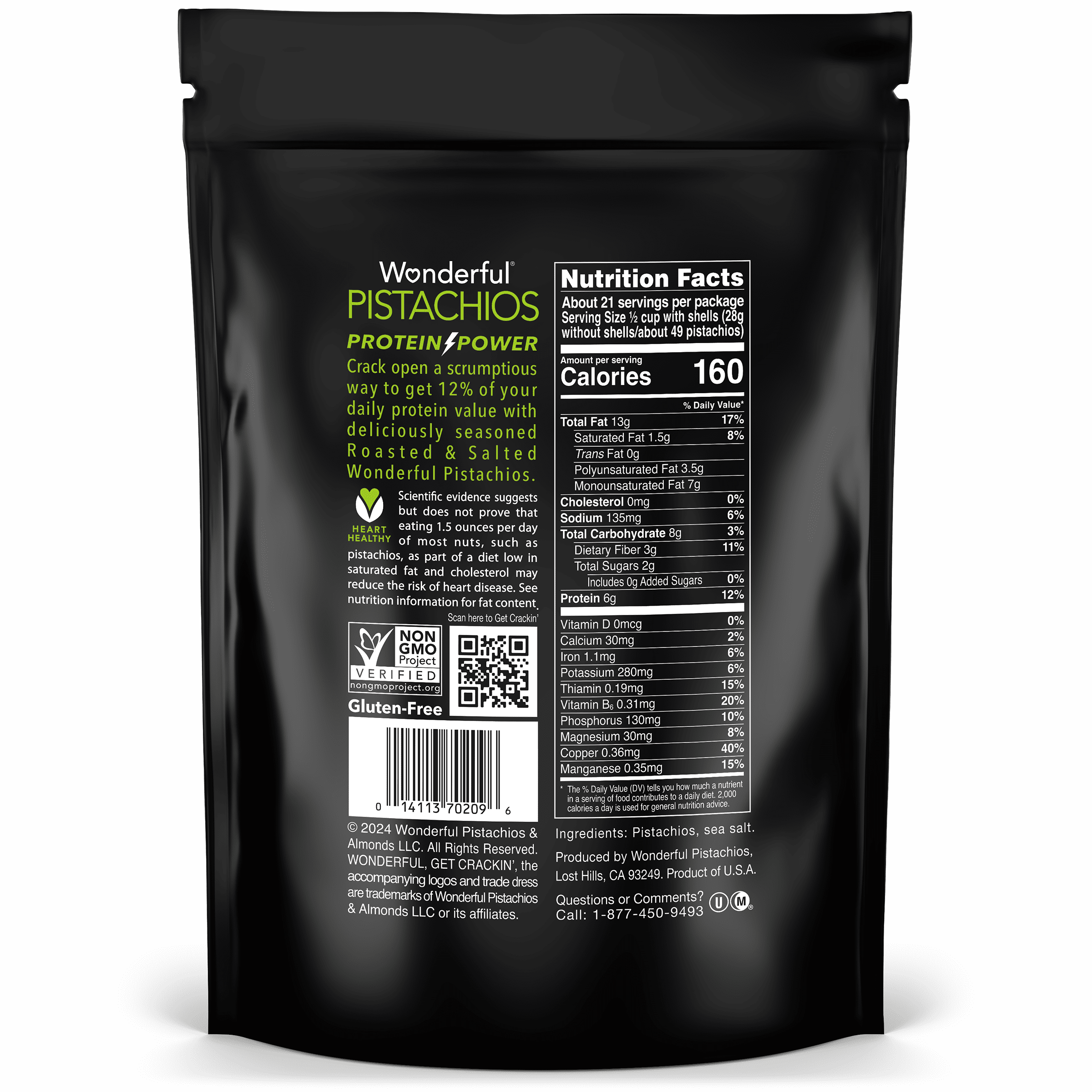 (4 pack) Wonderful Pistachios In-Shell Roasted & Salted Nuts, 40 Ounce Bag