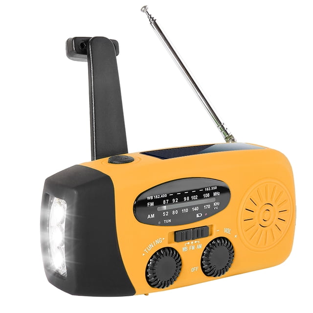 Sun Powered Hand Crank FMAMNOAA Weather Alert with Power Bank Function