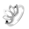 thumbnail image 3 of Lotus Flower Design Diamond Ring, Cluster Floral Diamond Engagement Wedding Ring, Open Style Ring, Pave Set Diamond Ring, 14K White Gold Plated, 1.5 Ct Simulated Diamond, 3 of 4