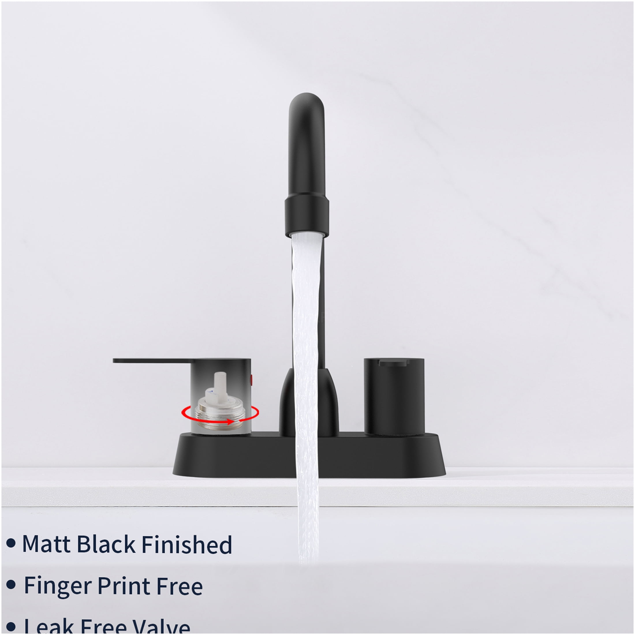 JERFIT Modern Matte Black 2-Handle Centerset Bathroom Sink Faucet for 3-Hole Deck Mount, Brushed Nickel Accents