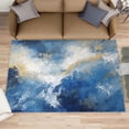 Abstract Blue Rugs for Bedroom, Textured Blue Area Rug, Minimalist Rug ...