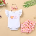 thumbnail image 6 of IBTOM CASTLE Baby Girls 1st Birthday Outfit Bowknot Mermaid Watermelon Strawberry Romper + Ruffled Short Pants + Headband Summer Clothes Set, 3-Piece 12-18 Months Floral, 6 of 8