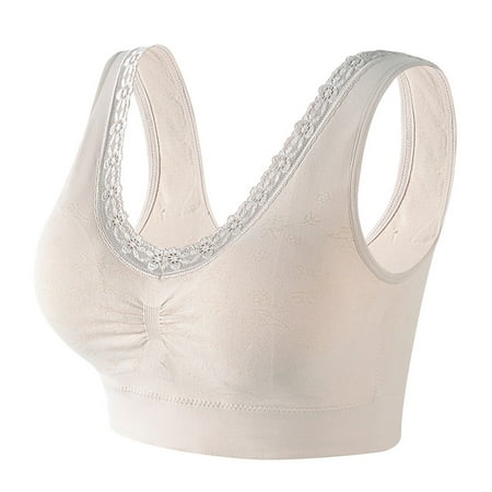 

Lovskoo Women Wireless Sports Bralette with Support Back Smoother Bras Nude Lightly Lined Yoga Padding Comfort Brassiere Removable Cup Beige
