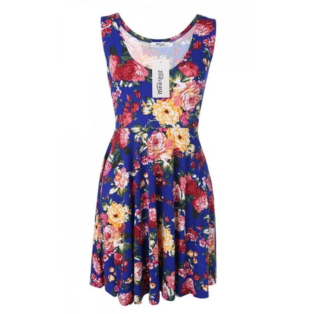 Acevog Women O Neck Sleeveless High Waist Print Pleated