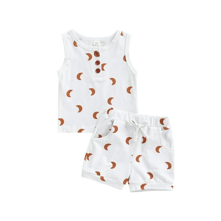 

Bagilaanoe 2pcs Toddler Baby Boy Girl Short Pants Set Short Sleeve Moon Print T Shirt Tops + Shorts 6M 12M 18M 24M 3T Kids Casual Summer Outfits