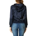 thumbnail image 3 of Allegra K Women's Sparkle Holographic Shimmering Metallic Zipper Hood Shiny Bomber Jacket, 3 of 6