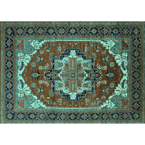 Ahgly Company Machine Washable Indoor Rectangle Persian Turquoise Blue Traditional Area Rugs, 5' x 7'