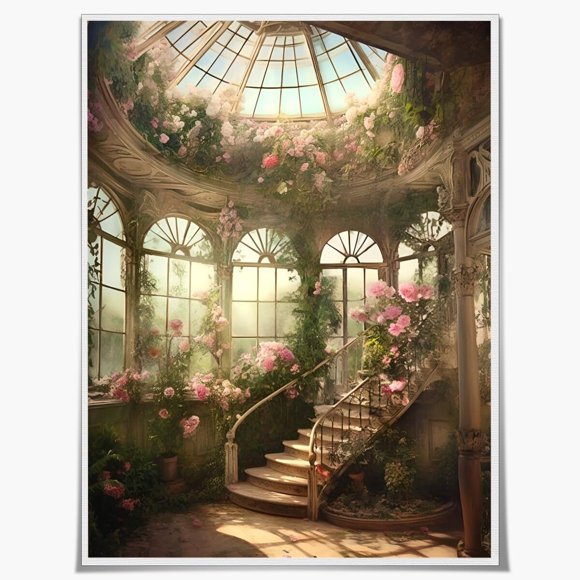 shiyou-Vintage Victorian Conservatory Greenhouse Flower House Poster Canvas Wall Art Decoration Living Room Home Decor Bedroom Decoration Poster Unframed12x16inch