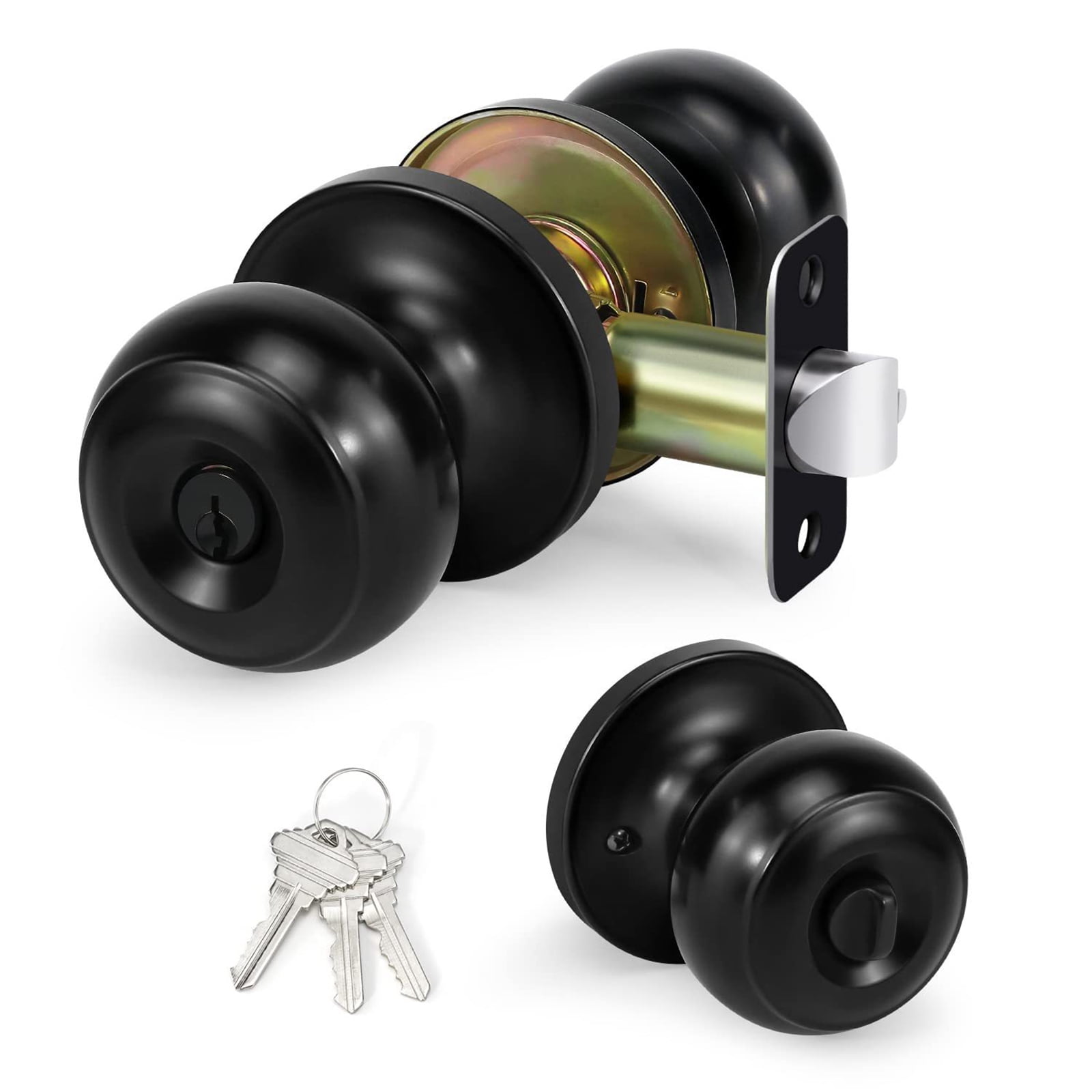 RUISINERY Zincs Alloy Round Door Knobs Knobset Entrance Lock Interior Door Handles for Hallway, Closet, Bathroom