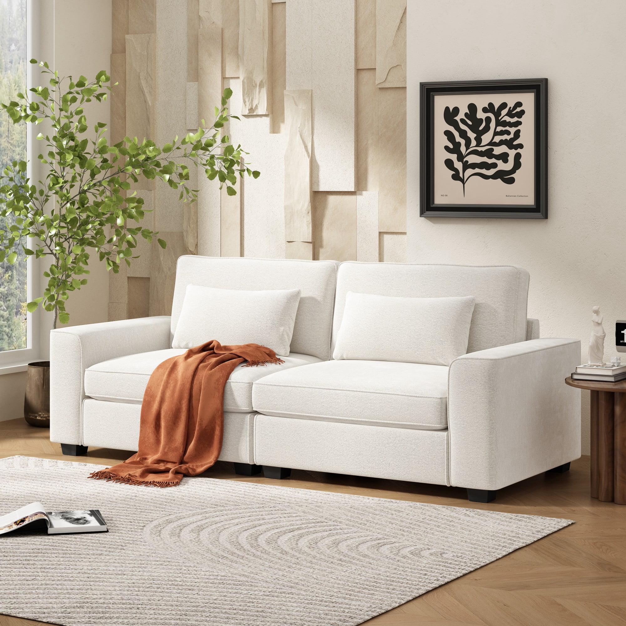 79.5" Modern Sofa Couches,3-Seat Sofa Couch Linen Fabric Upholstered Sofa Furniture with Pillows for Living Room Bedroom Apartment,Beige