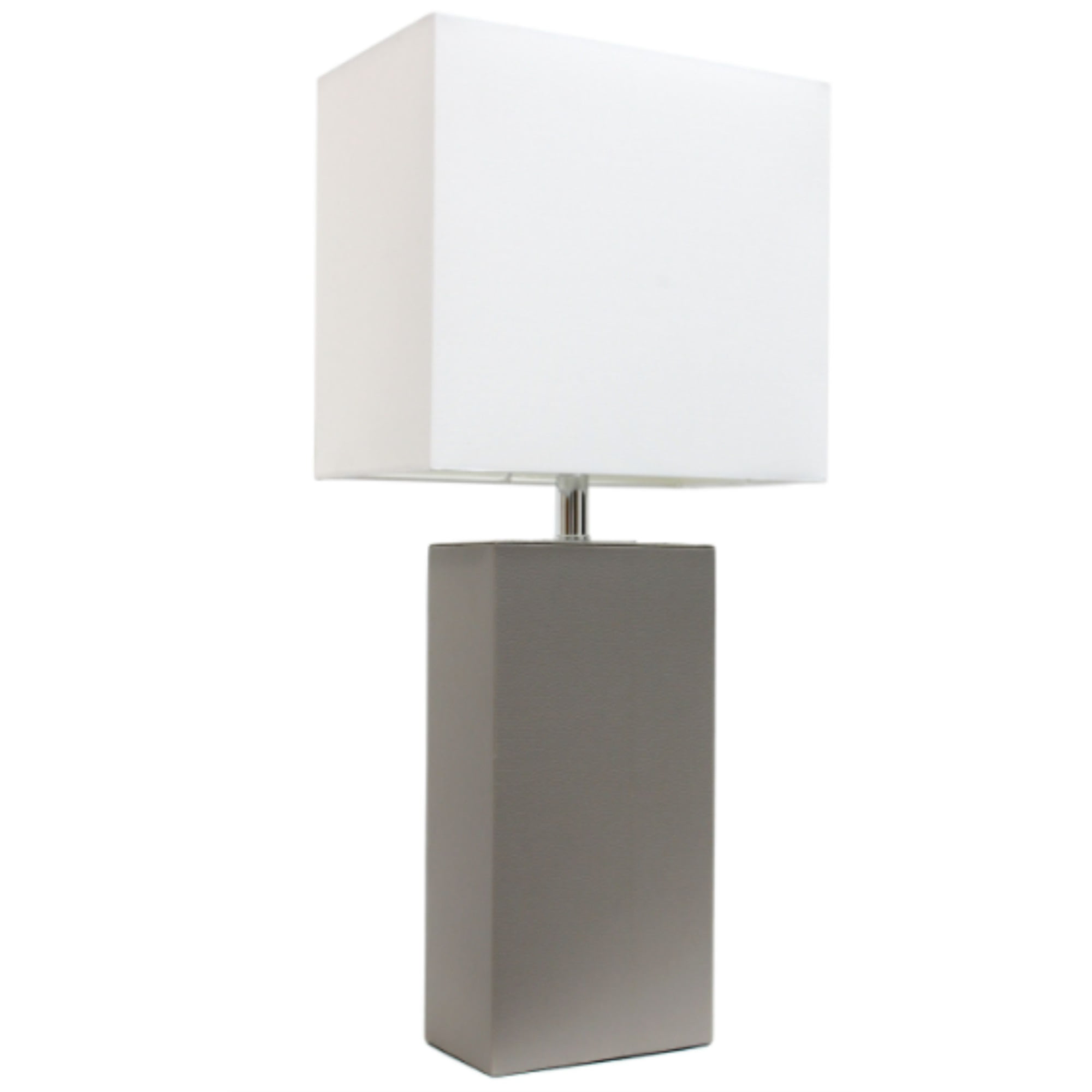 Elegant Designs Modern Leather Table Lamp with White Fabric Shade, Gray