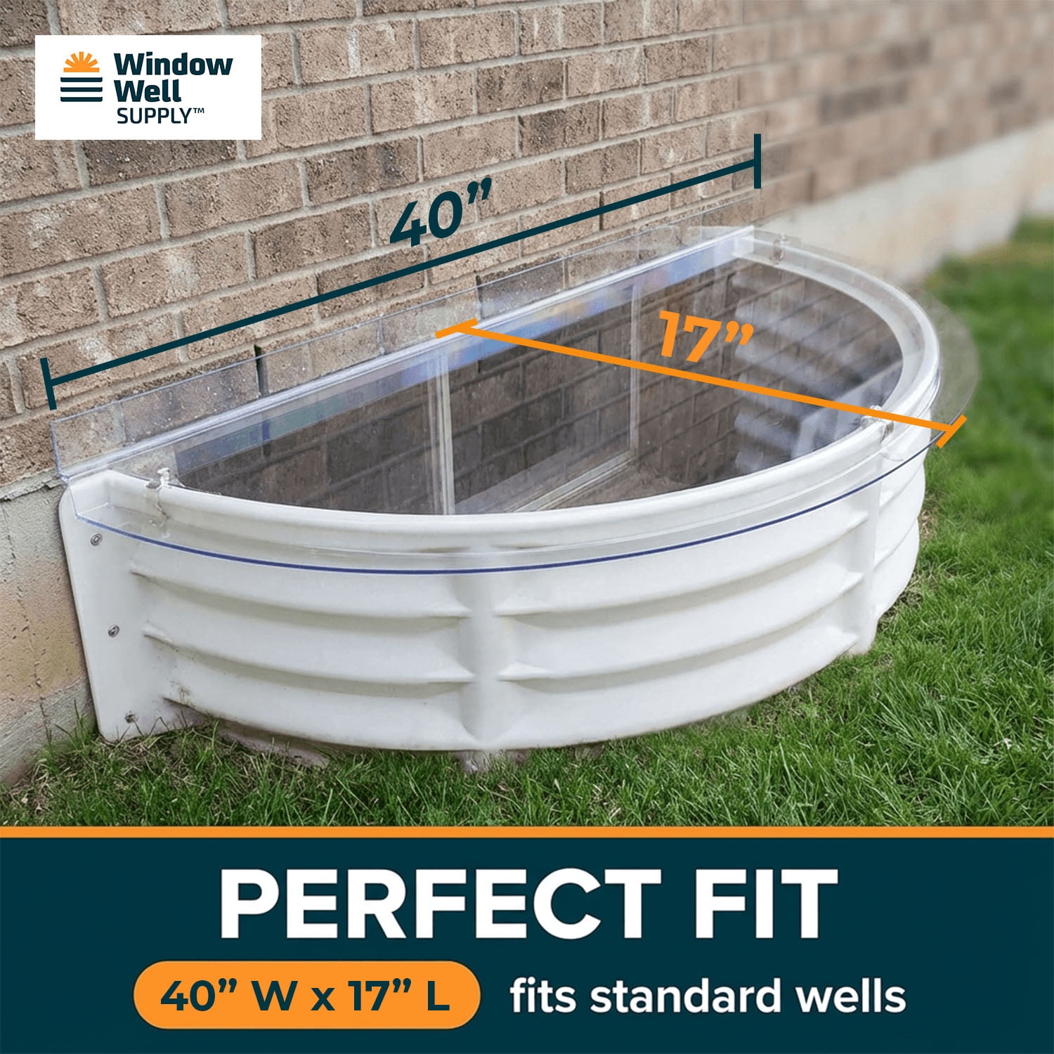 "Just Cover It" Window Well Cover (Polycarbonate, 40" Width x 17" Length)